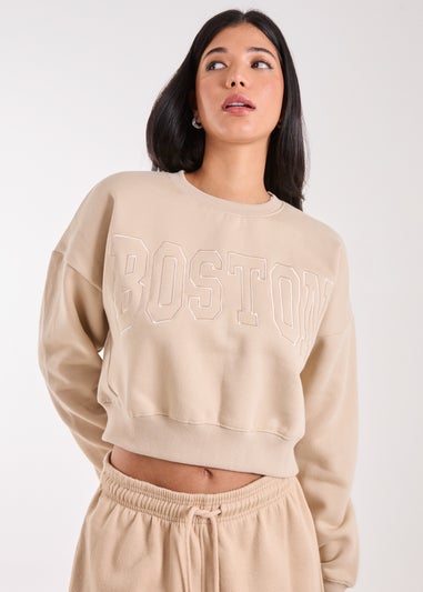 Pink Vanilla Stone Boston Silk Detail Crop Sweater