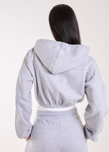 Pink Vanilla Grey Contrast Waistband Cropped Hoodie