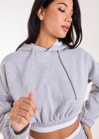 Pink Vanilla Grey Contrast Waistband Cropped Hoodie