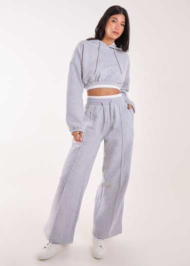 Pink Vanilla Grey Contrast Waistband Cropped Hoodie