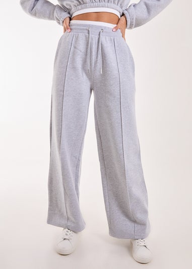 Pink Vanilla Grey Contrast Waist Band Wide Joggers