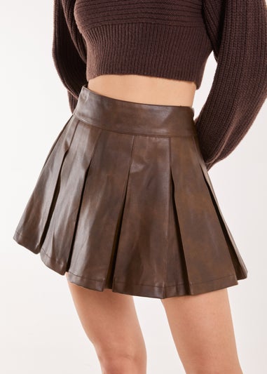 Pink Vanilla Brown Washed Pleated Mini Skirt