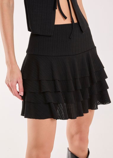 Pink Vanilla Black Tiered Ruffle Knit Mini Skirt