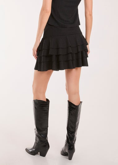 Pink Vanilla Black Tiered Ruffle Knit Mini Skirt