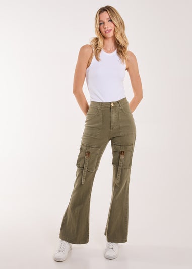 Pink Vanilla Khaki High Waist Utility Pocket Flare Jeans