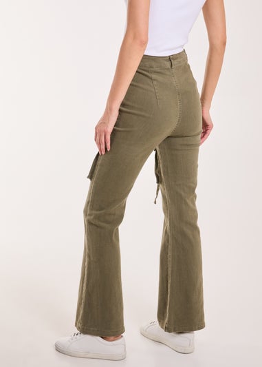 Pink Vanilla Khaki High Waist Utility Pocket Flare Jeans