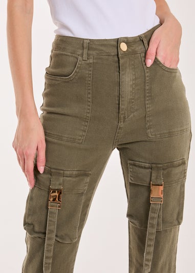 Pink Vanilla Khaki High Waist Utility Pocket Flare Jeans