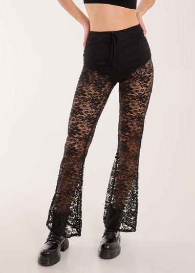 Pink Vanilla Black Lace Flared Trousers