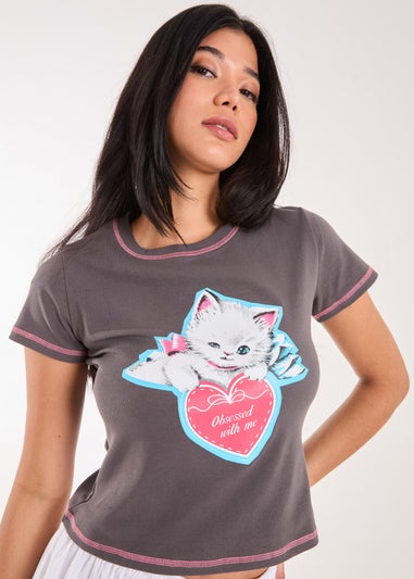 Pink Vanilla Slate Kitten Print Baby Tee