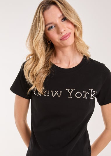 Pink Vanilla Black New York Diamante T- Shirt