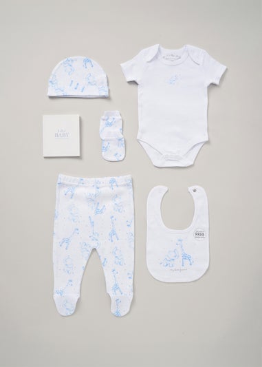 Rock a Bye Baby White Elephant Giraffe Print Cotton 6-Piece Baby Gift Set