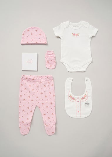 Rock a Bye Baby Soft Pink Floral Print Cotton 6-Piece Baby Gift Set