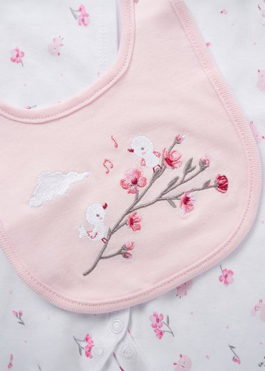 Rock a Bye Baby Soft Pink Floral Bird Print Cotton 5-Piece Baby Gift Set