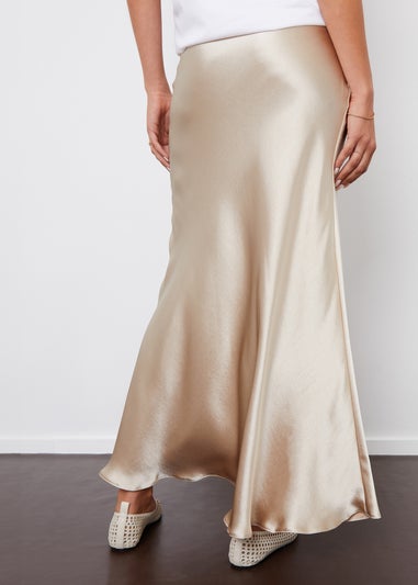 Threadbare Natural Ariel Satin Maxi Slip Skirt