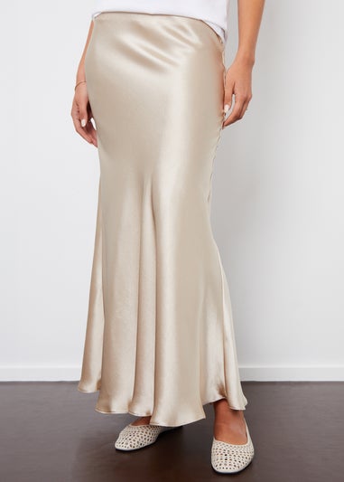 Threadbare Natural Ariel Satin Maxi Slip Skirt