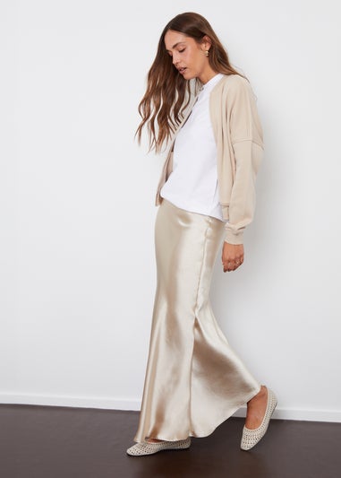 Threadbare Natural Ariel Satin Maxi Slip Skirt