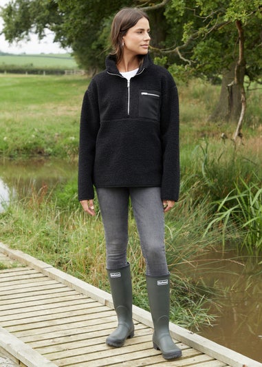 Threadbare Black Sian Half Zip Borg Fleece