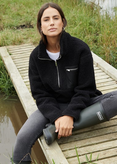 Threadbare Black Sian Half Zip Borg Fleece