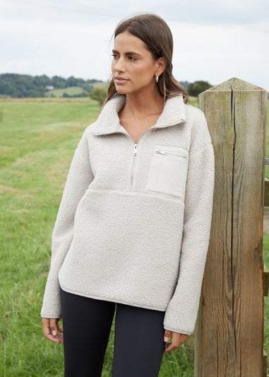 Threadbare Taupe Sian Half Zip Borg Fleece