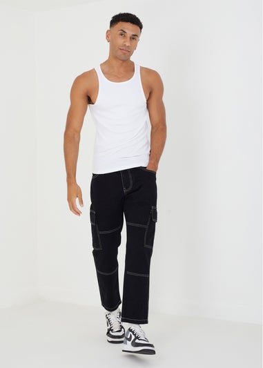 Brave Soul Black Loose Fit Cargo Style Denim Jeans