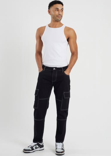 Brave Soul Black Loose Fit Cargo Style Denim Jeans