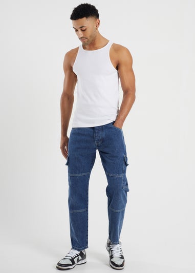 Brave Soul Blue Loose Fit Cargo Style Denim Jeans