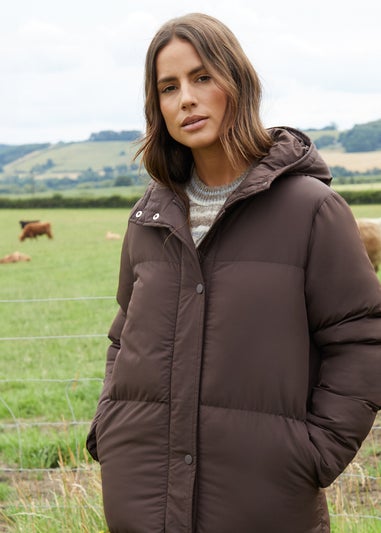 Threadbare Chocolate Jodie Quilted Puffer Maxi Jacket