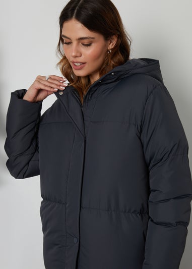 Threadbare Charcoal Jodie Quilted Puffer Maxi Jacket