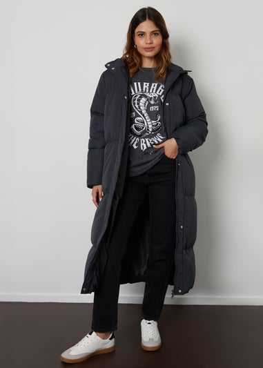 Threadbare Charcoal Jodie Quilted Puffer Maxi Jacket