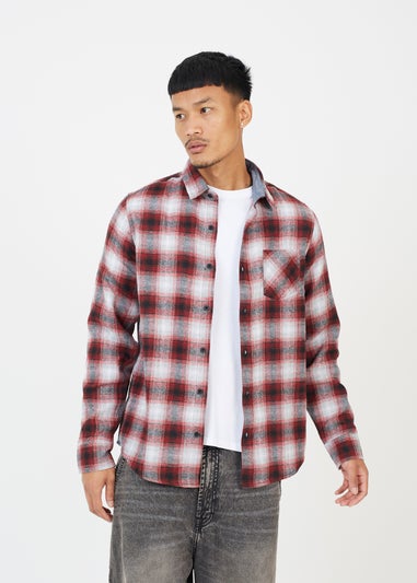 Brave Soul Red Cotton Yarn Dyed Long Sleeve Check Shirt