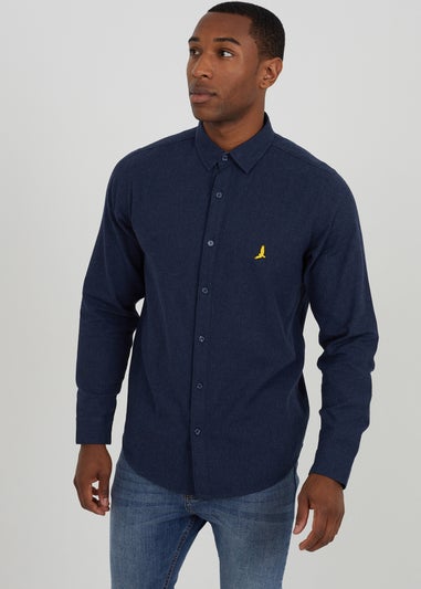 Brave Soul Navy Cotton Brushed Flannel Long Sleeve Shirt