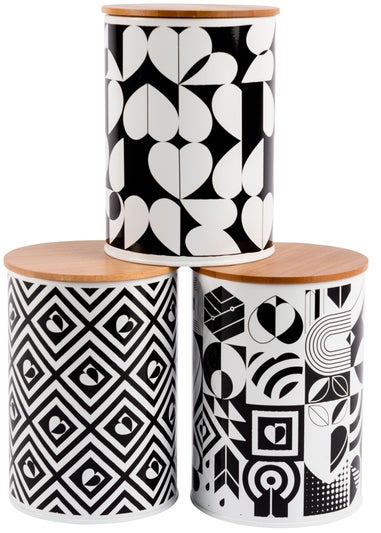 Beau & Elliot Black & White Monochrome Canisters (Set of 3)