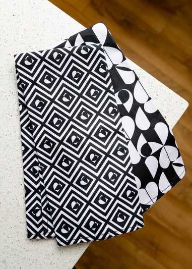 Beau & Elliot Black & White Monochrome Tea Towels (Set of 2)