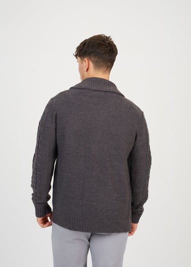 Brave Soul Dark Grey Shawl Neck Cable Knit Cardigan