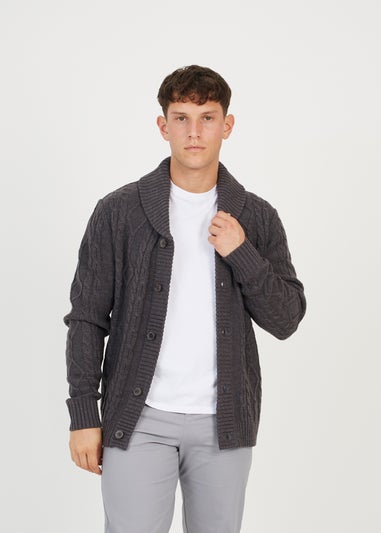 Brave Soul Dark Grey Shawl Neck Cable Knit Cardigan