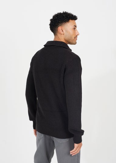 Brave Soul Black Quarter Zip Funnel Neck Knit Jumper