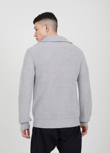 Brave Soul Light Grey Quarter Zip Funnel Neck Knit Jumper