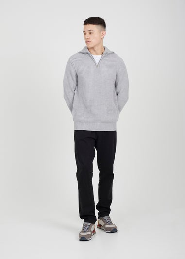 Brave Soul Light Grey Quarter Zip Funnel Neck Knit Jumper