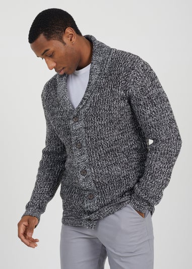 Brave Soul Black Shawl Neck Chunky Knit Cardigan