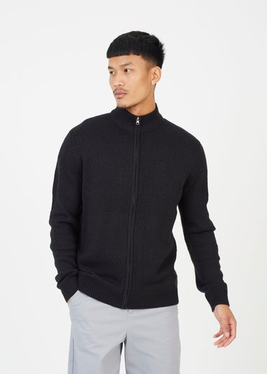 Brave Soul Black Zip Through Funnel Neck Knit Cardigan