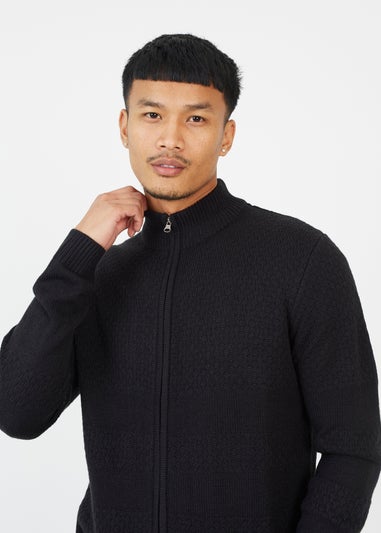 Brave Soul Black Zip Through Funnel Neck Knit Cardigan