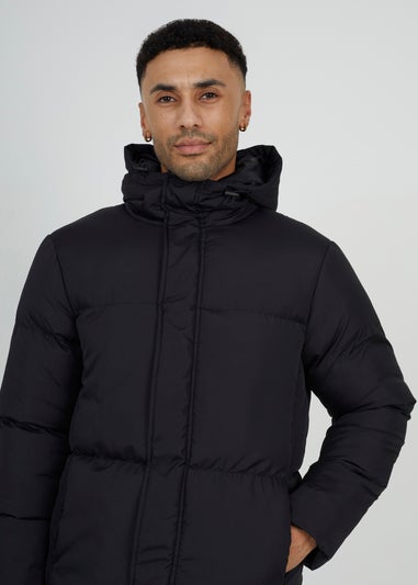 Brave Soul Black Longline Padded Hooded Jacket