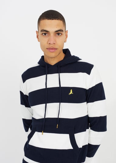 Brave Soul Navy Cotton Striped Knit Hoody