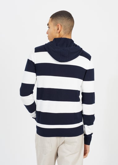 Brave Soul Navy Cotton Striped Knit Hoody