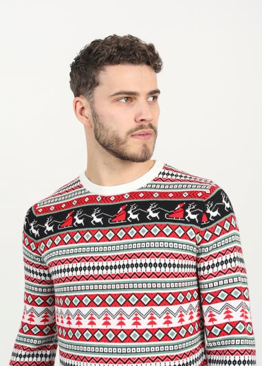 Brave Soul Ecru Crew Neck Fairisle Christmas Jumper