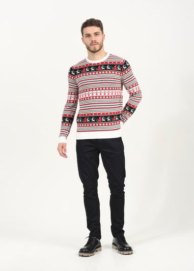 Brave Soul Ecru Crew Neck Fairisle Christmas Jumper