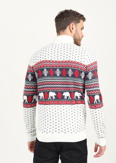 Brave Soul Ecru Quarter Zip Fairisle Christmas Jumper