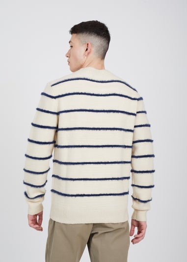 Brave Soul Ecru High Crew Neck Striped Knit Jumper