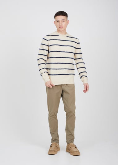 Brave Soul Ecru High Crew Neck Striped Knit Jumper