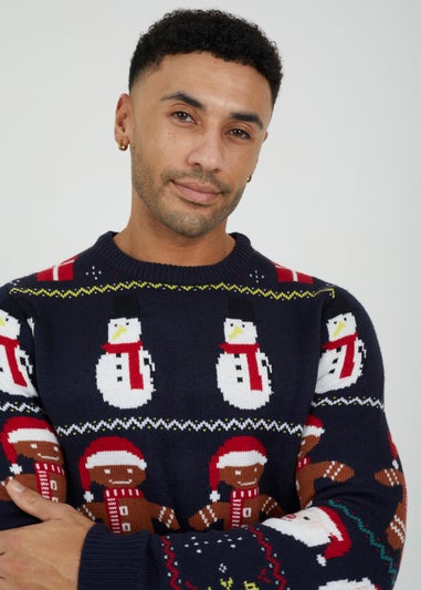 Brave Soul Navy Crew Neck Novelty Fairisle Christmas Jumper